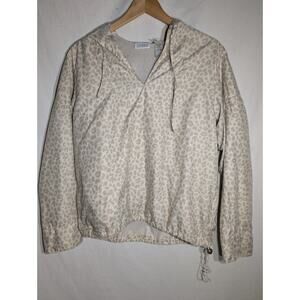 Liz Golf Womens Beige Leopard Print Windbreaker Size M Cinch Waist Elastic Mesh